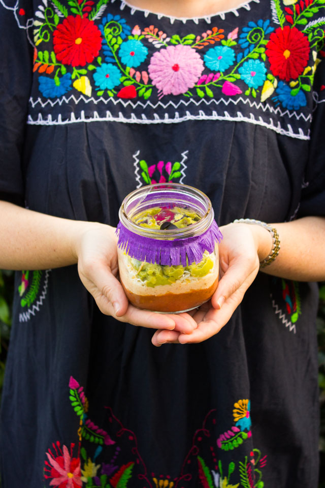 Fun Cinco de Mayo recipe idea - individual 7 layer dips in mason jars!