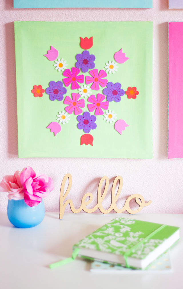 Pretty spring wall decor made from flower stickers - so cute!