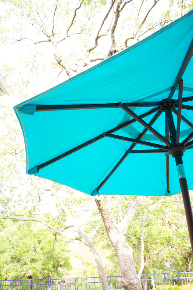 Pretty outdoor patio umbrella in Aruba blue
