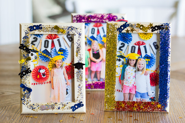 Preschool graduation ideas - DIY glittered picture frames!