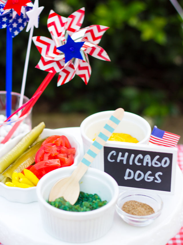 Make an All-American hot dog bar with toppings from around the USA - perfect for a 4th of July party!