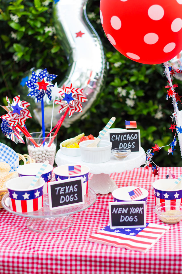 Make an All-American hot dog bar with toppings from around the USA - perfect for a 4th of July party!