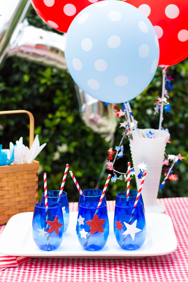 Make patriotic glasses for your 4th of July party with stickers!