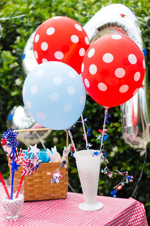 Red, white and blue polka dot balloons! A must have for your 4th of July party