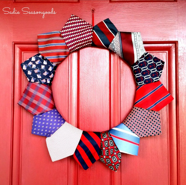 Patriotic tie wreath - a great thrift store project!