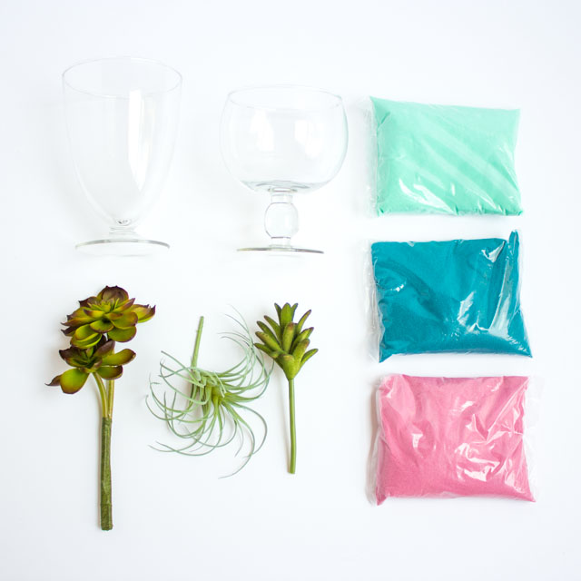 Supplies for sand art succulent terrariums