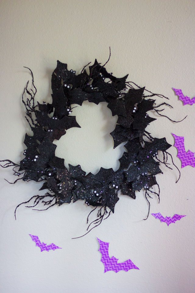 A cute black glitter bat wreath from At Home stores!