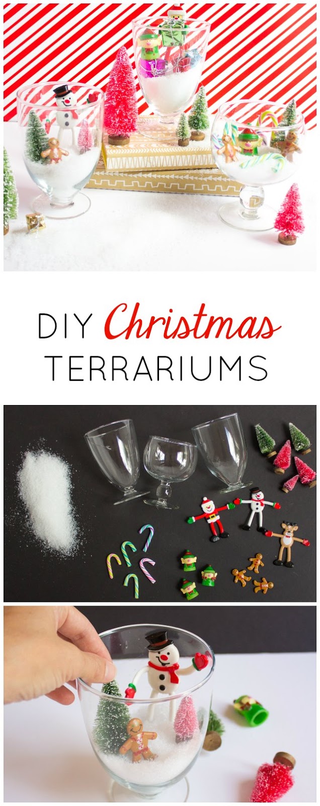 Such a fun Christmas centerpiece decoration - DIY mini Christmas terrariums!