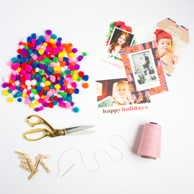 Pom-Pom Garland Christmas Card Display - Design Improvised