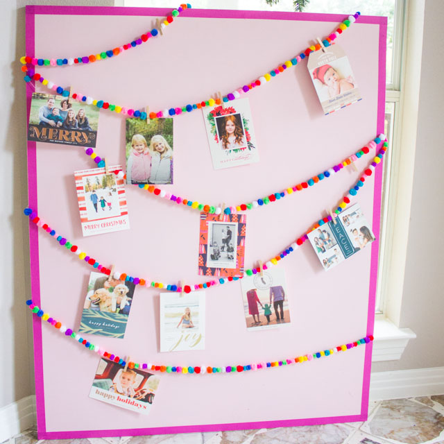 Love this simple and colorful Christmas card holder idea!