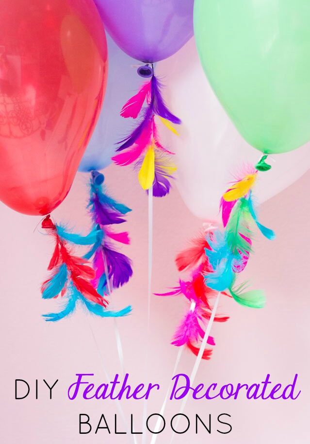 DIY feather decorated balloons craft