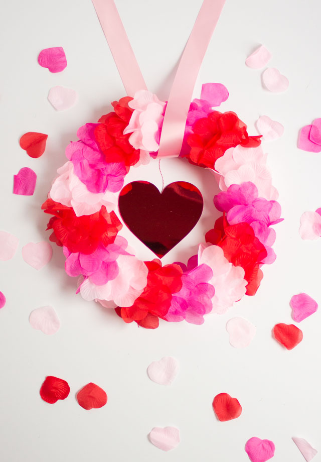 DIY Faux Rose Petal Wreath - so pretty for Valentine's Day!