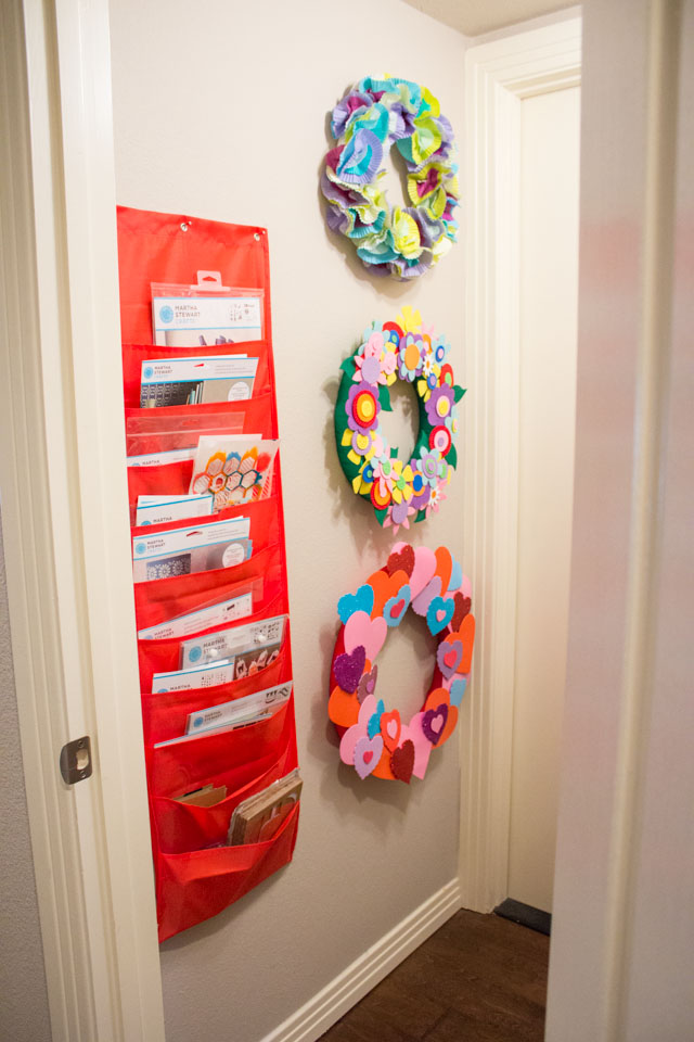 Use a hanging file holder to organize stencils and other paper craft supplies!