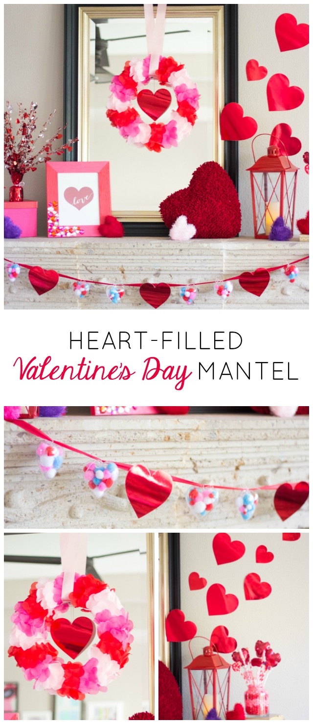 Valentine Pom Pom Garland with Hearts - DIY Candy