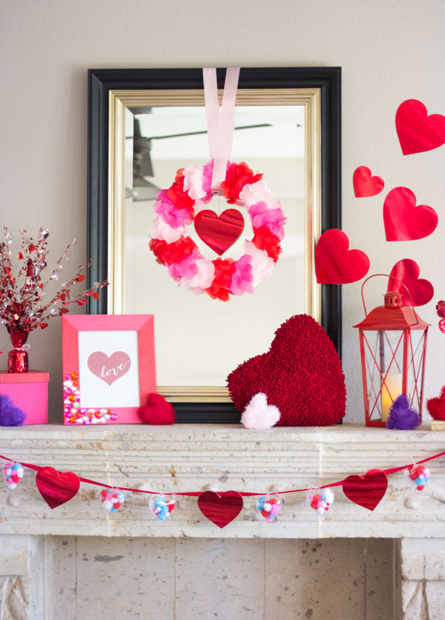 Love this Valentine's Day mantel filled with lots of DIY Valentine decoration ideas! Love this Valentine's Day mantel filled with lots of DIY Valentine decoration ideas!