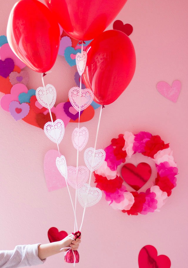 Heart Doily Valentine Balloons Craft - Design Improvised