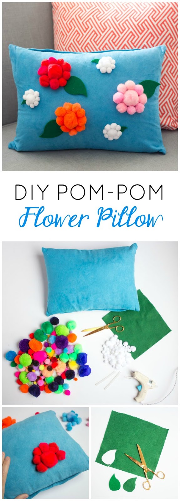 Make this pom-pom flower pillow in under an hour!