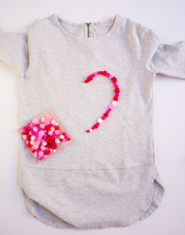 Make a pom-pom heart shirt for Valentine's Day - or any day!