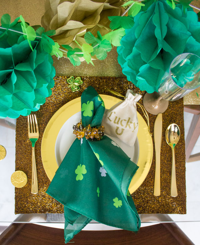 St. Patrick's Dinner party table placesetting idea