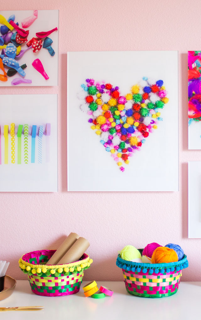 Love this colorful craft supply storage and craft room wall art!