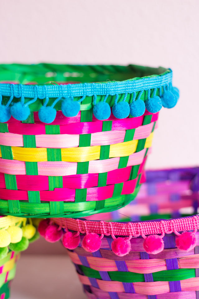 Transform Easter baskets into colorful boho storage in under 5 minutes for under $5!