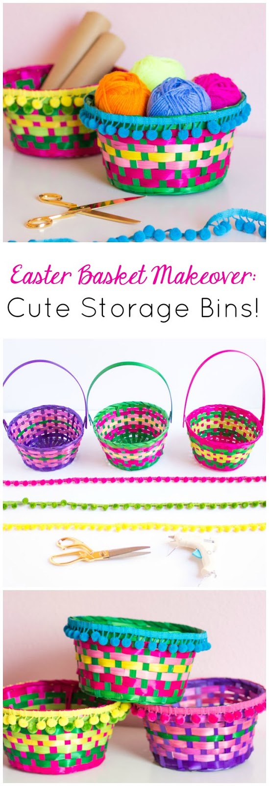 Transform Easter baskets into colorful boho storage in under 5 minutes for under $5! Transform Easter baskets into colorful boho storage in under 5 minutes for under $5!