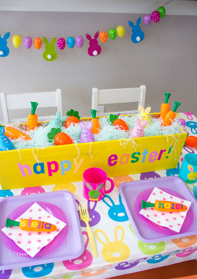 Create a colorful Easter bunny brunch for a simple kids Easter party idea!