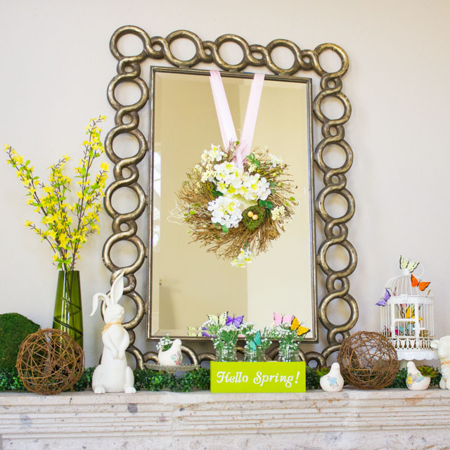 Such a pretty nature-filled spring mantel!