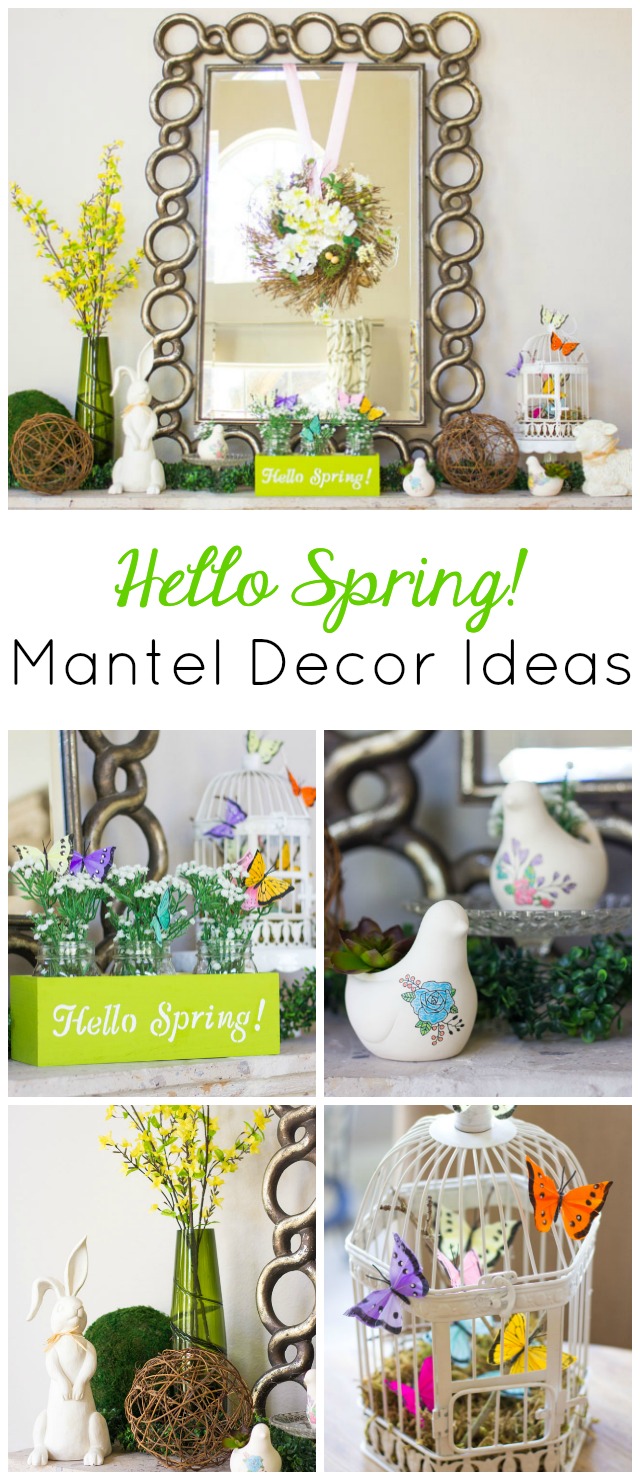Bring spring indoors with this pretty spring mantel filled with simple craft ideas!
