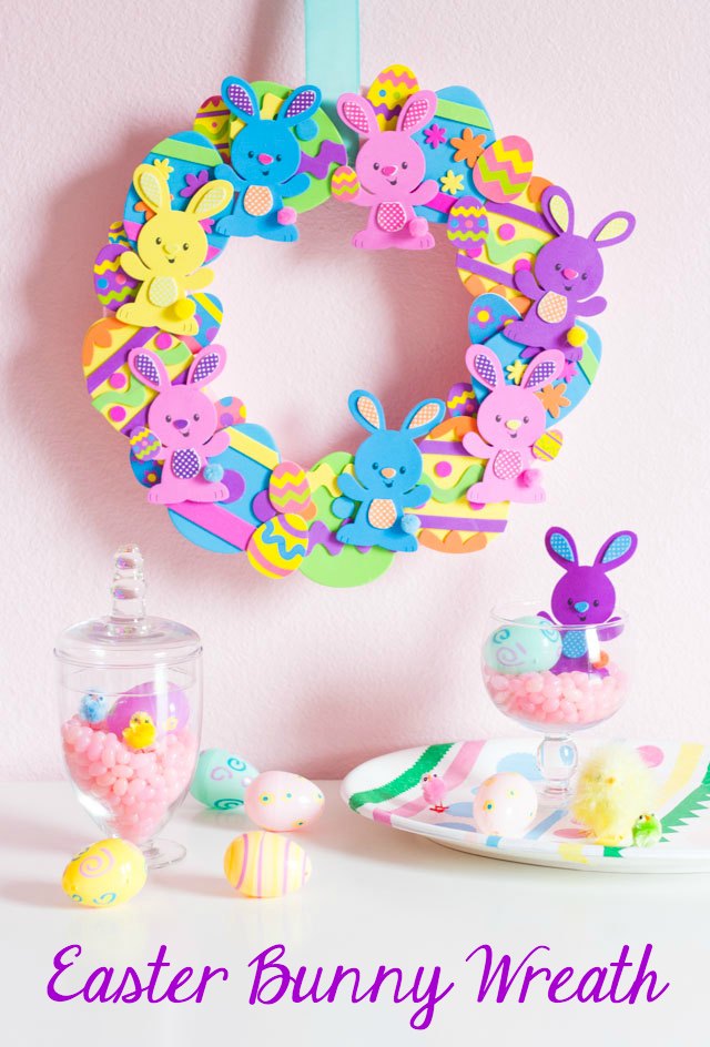 Make this sweet Easter egg and bunny wreath in minutes with foam craft kits! Make this sweet Easter egg and bunny wreath in minutes with foam craft kits!