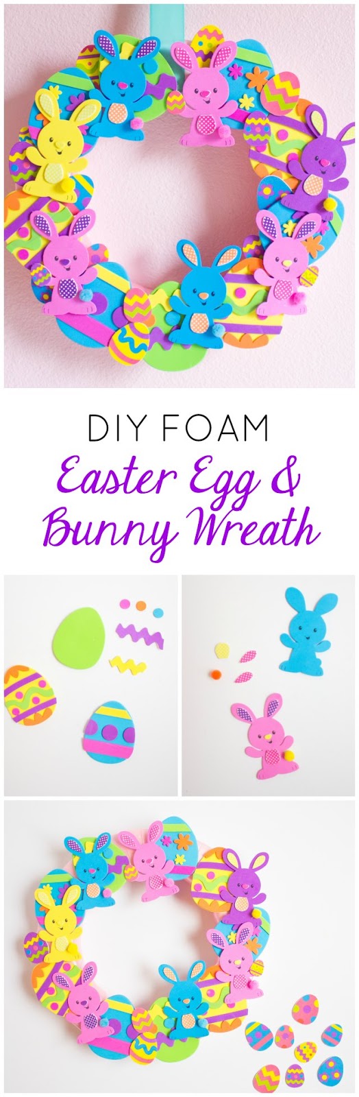 Make this sweet Easter egg and bunny wreath in minutes with foam craft kits!