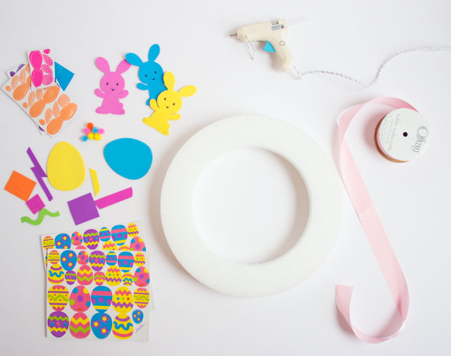 Make this sweet Easter egg and bunny wreath in minutes with foam craft kits!