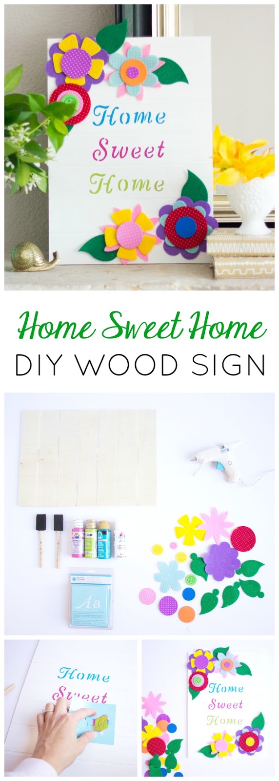 Make this pretty floral wood Home Sweet Home sign for easy DIY decor!