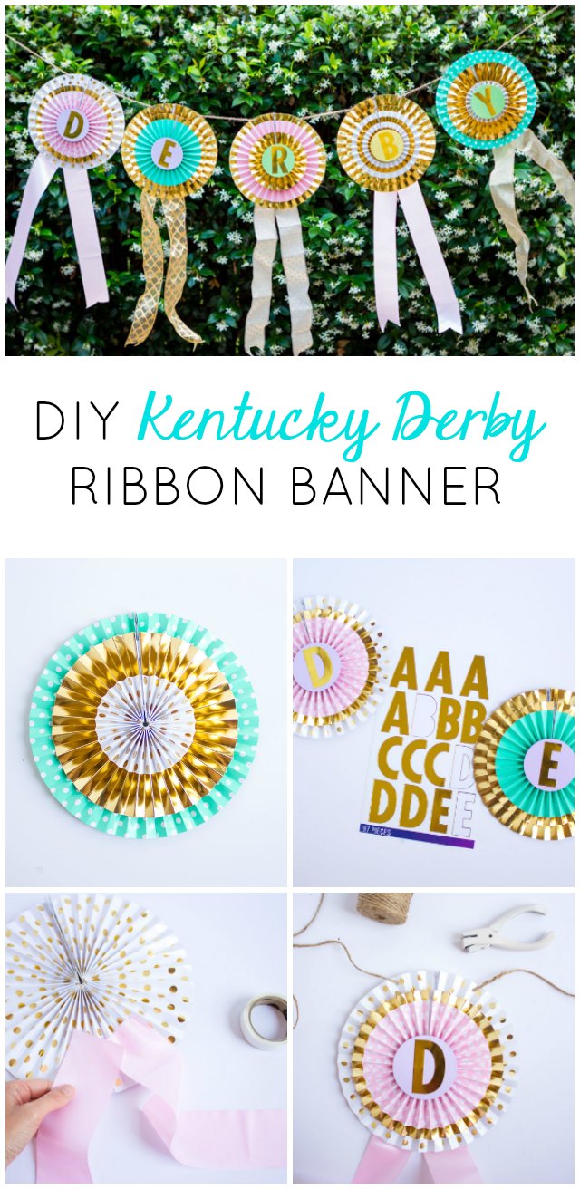 Turn paper party fans into a DIY ribbon banner for your Kentucky Derby party!