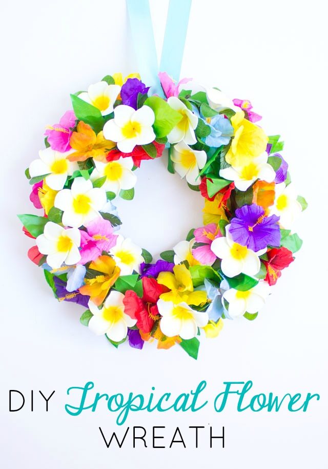 DIY hibiscus tropical flower summer wreath