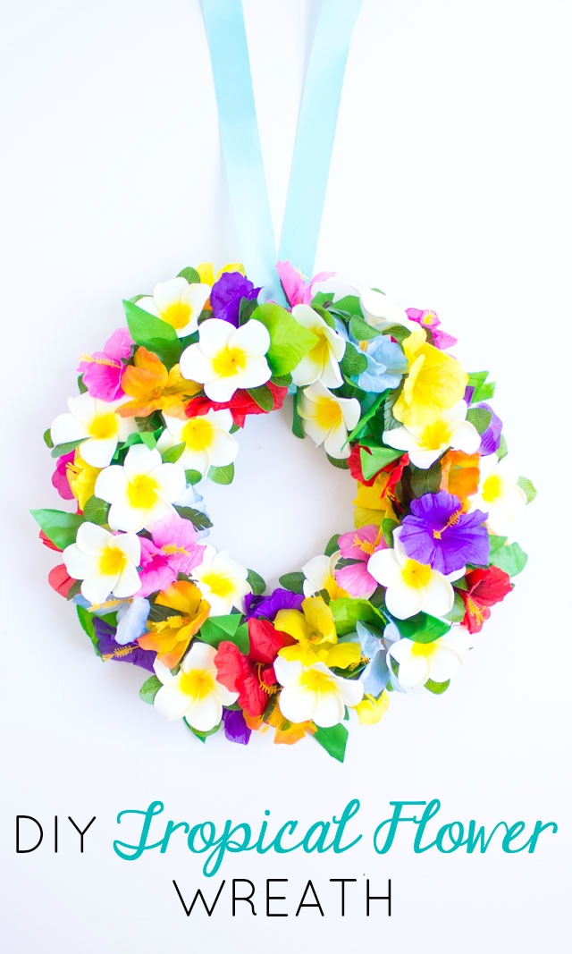 Make this DIY tropical hibiscus and plumeria wreath for summer! Make this DIY tropical hibiscus and plumeria wreath for summer!