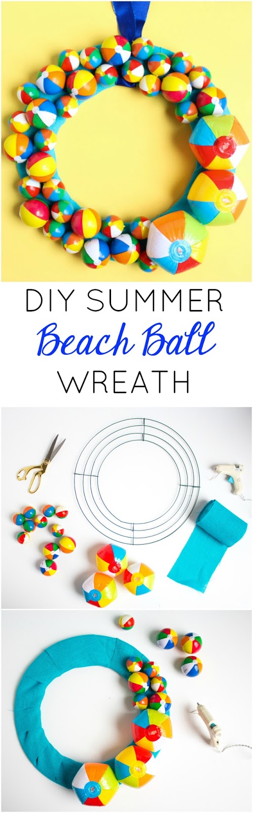 Such a fun summer wreath! Make this with a variety of mini beach balls - perfect pool party decoration too!
