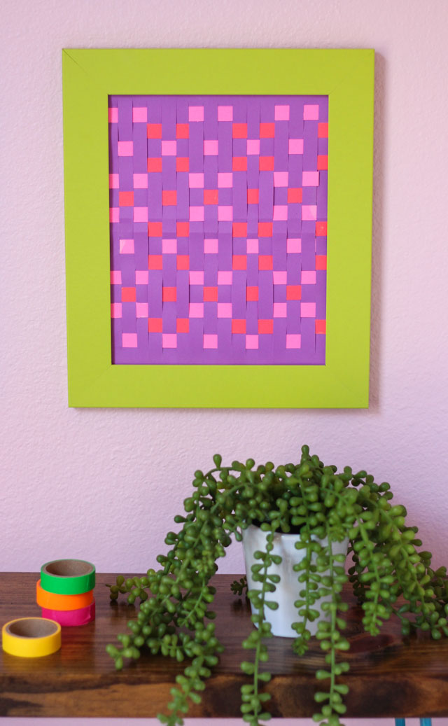 Use paper weaving to make colorful geometric wall art - a grown-up take on a childhood craft!
