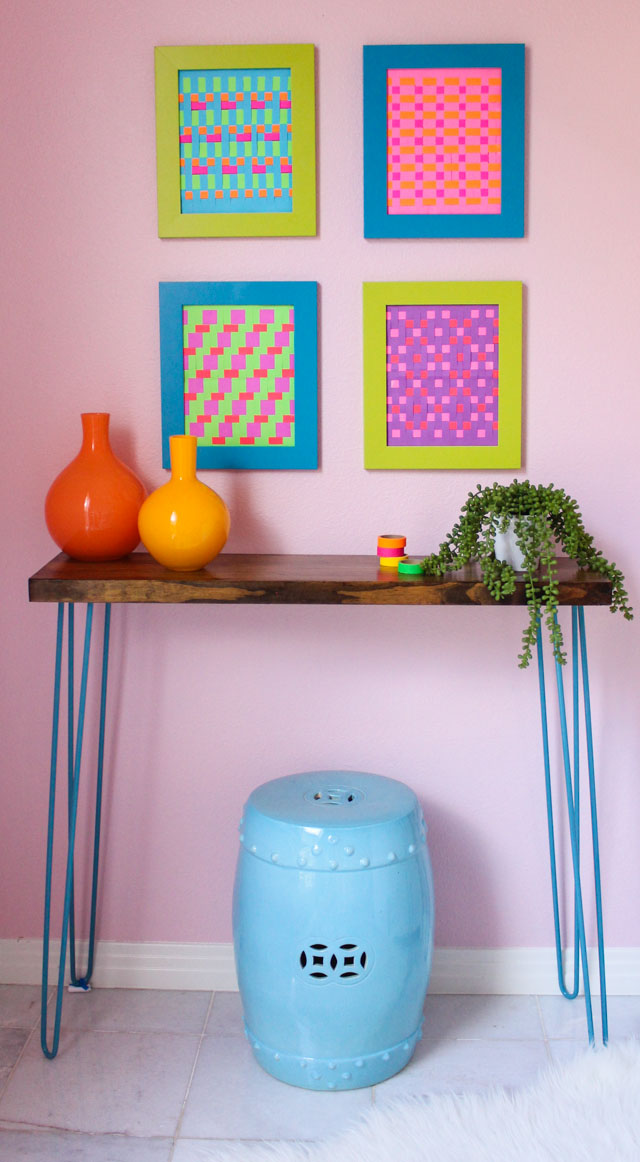 Use paper weaving to make colorful geometric wall art - a grown-up take on a childhood craft!