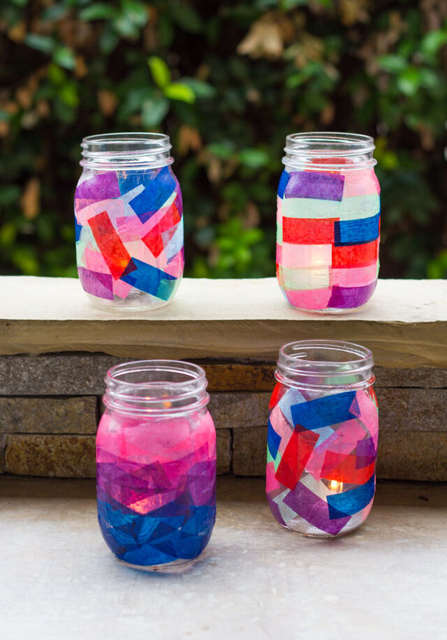 Tissue paper confetti mason jar lanterns