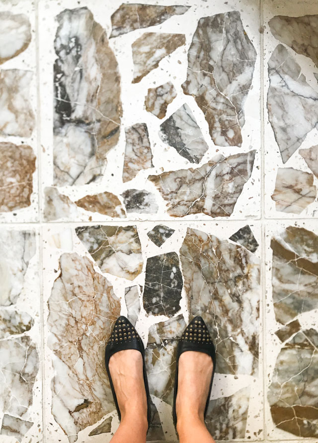 Love these agglomerate granite floor tiles!