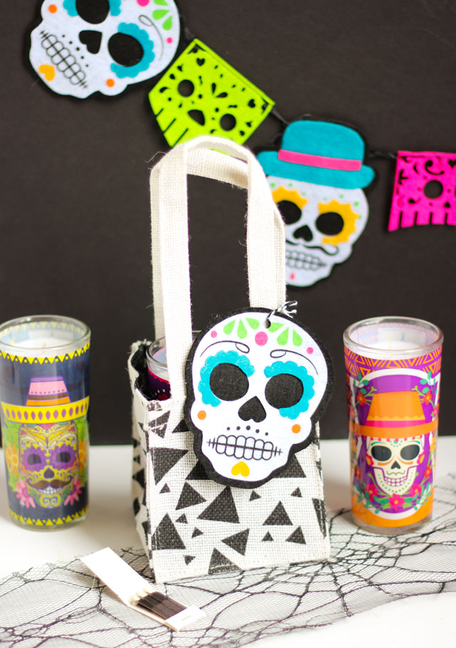 Day of the Dead candle gift bag idea - a fun Dia del Muertos surprise!