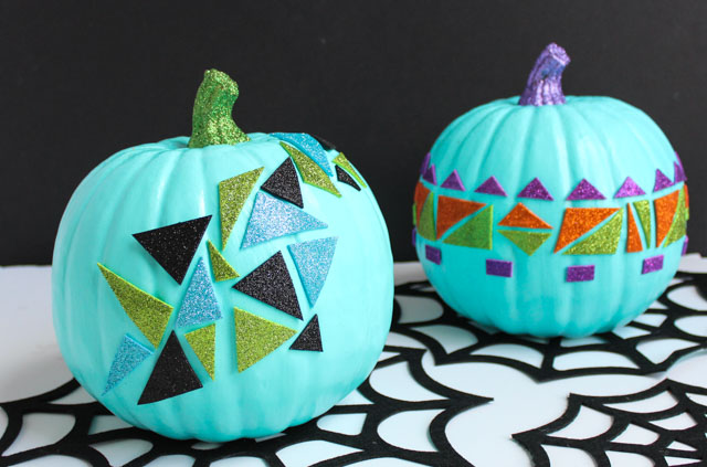 Make these modern no-carve pumpkins in minutes with stickers!