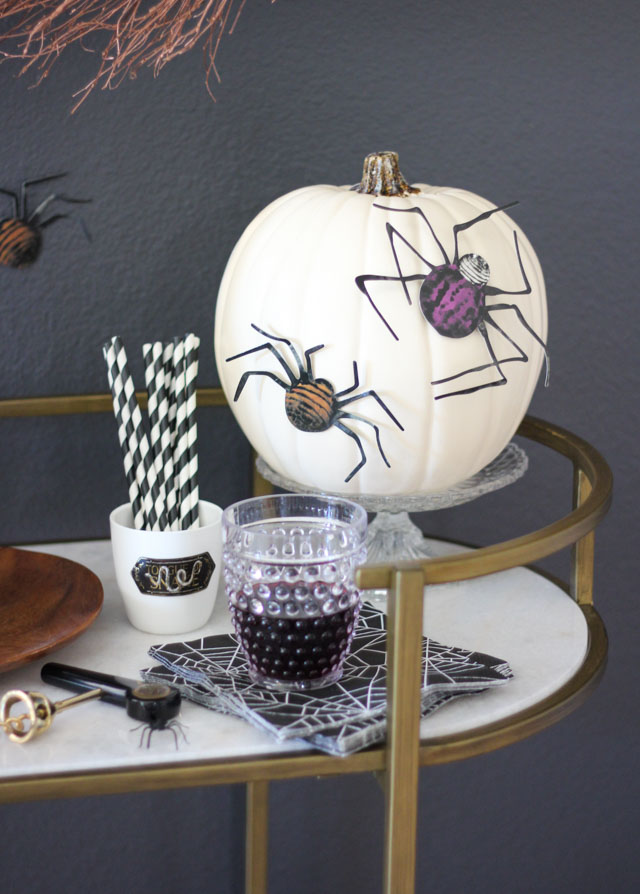 Spider decorated pumpkin with Martha Stewart Crafts