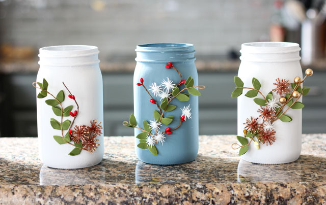 Such a pretty Ball jar craft idea - winter floral vases!