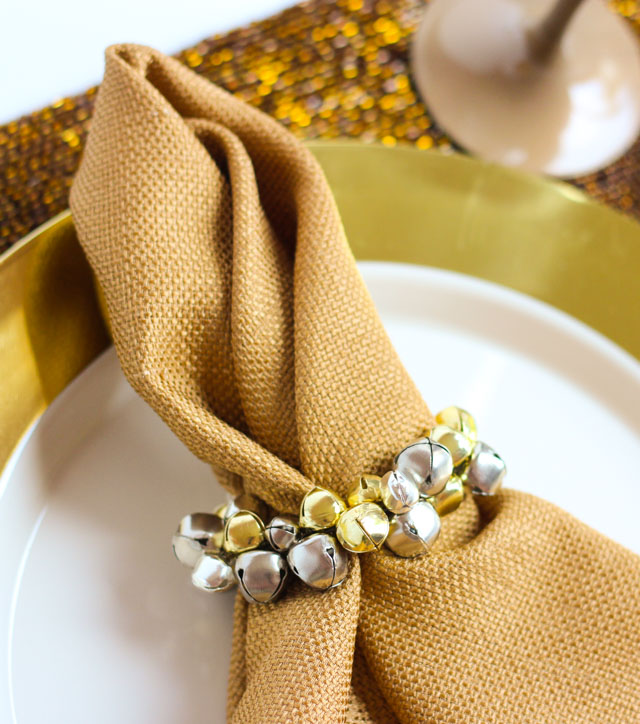 Make jingle bell napkin rings in minutes to add some sparkle to your Christmas place settings