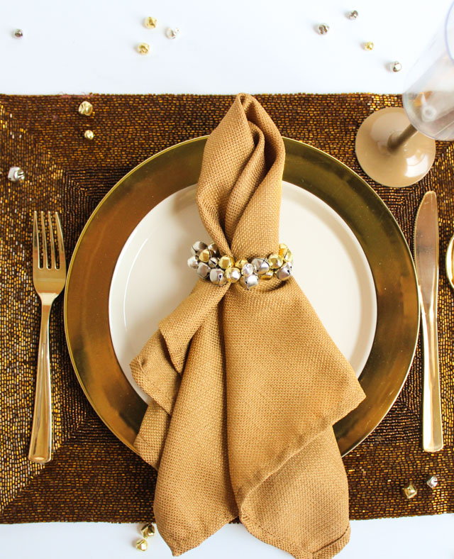 Make jingle bell napkin rings in minutes to add some sparkle to your Christmas place settings