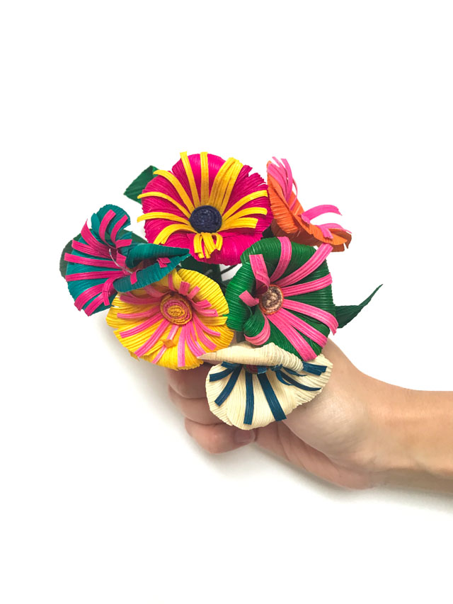 Colorful Mexican cornhusk flowers