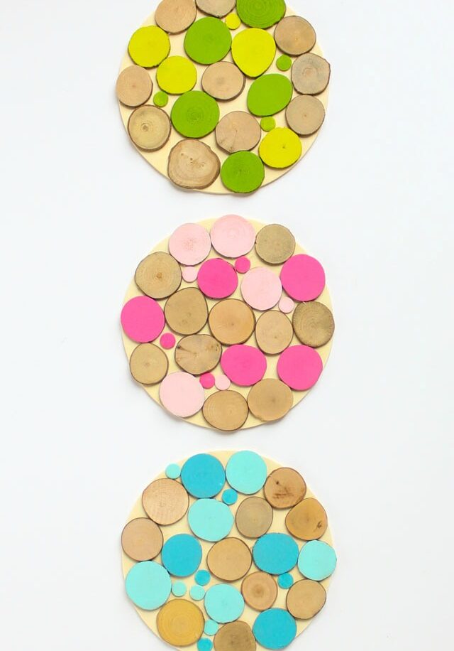 Cozy and Colorful Wood Slice Trivets