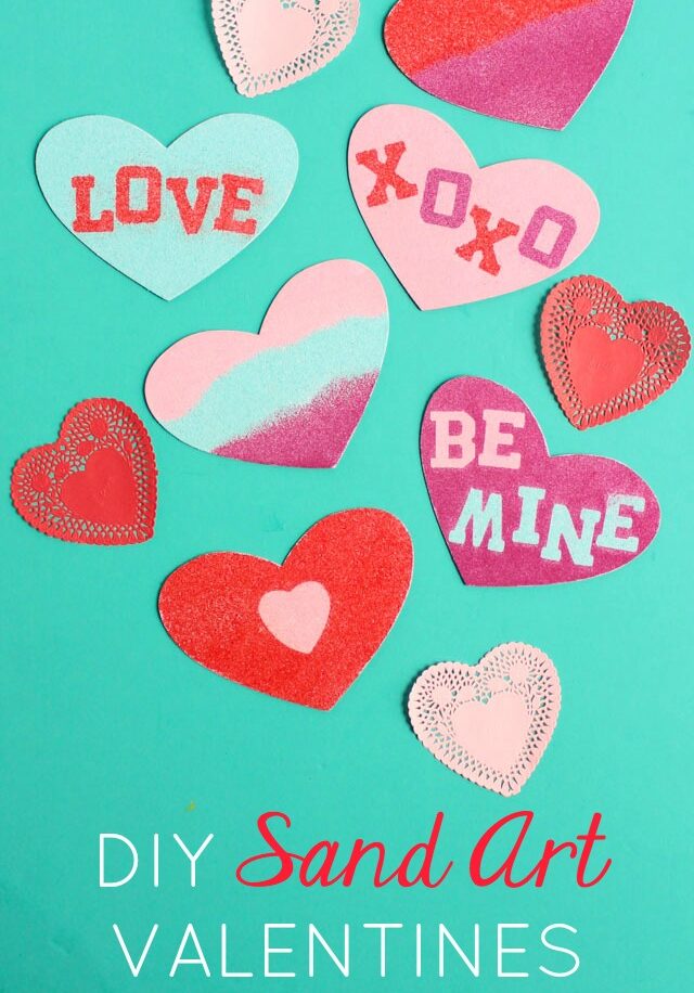 DIY sand art conversation heart valentines cards